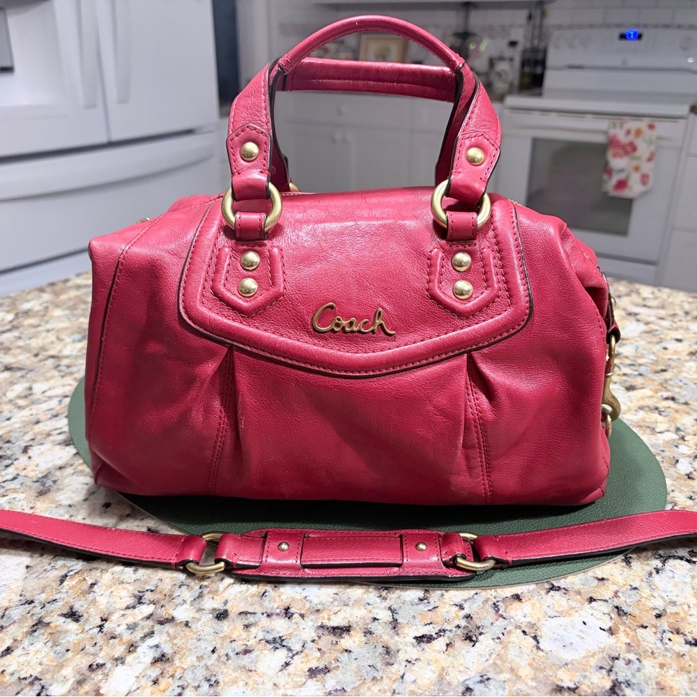Vintage Coach Red Leather Satchel with Removable Strap